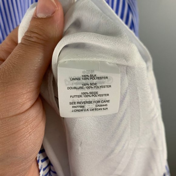 J.Crew Collection Stripe Silk Dress Blue Cold Shoulder Midi Layer Hem Med 10 M - Picture 9 of 12